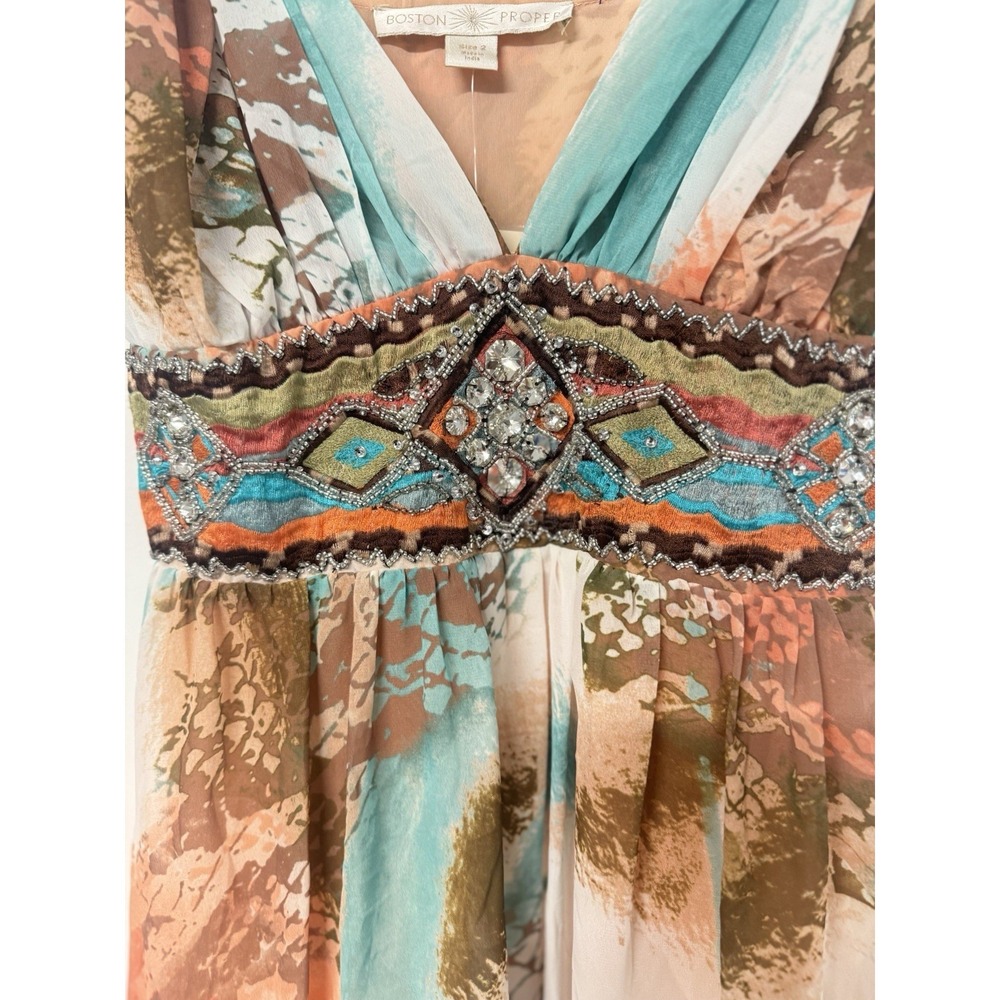 New BOSTON PROPER Multicolor  Embellished Waist Halter Maxi Dress Size 2  #28 - Picture 4 of 12